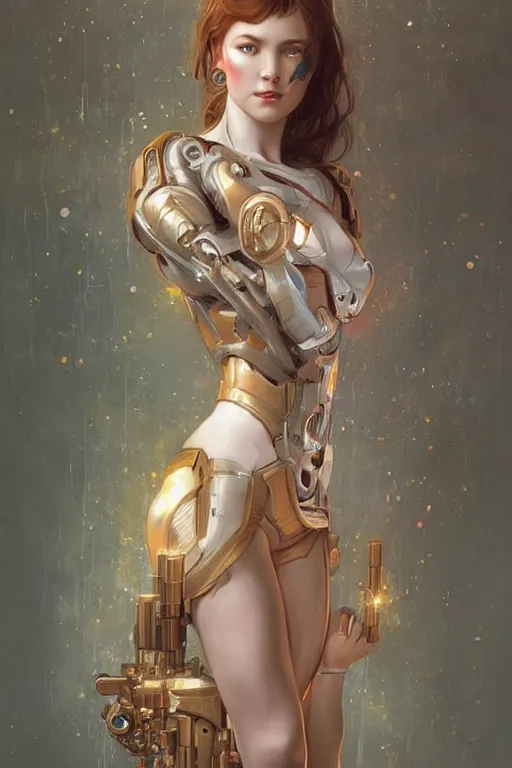 Image similar to beautiful young maiden cyborg, highly detailed, artstation, concept art, sharp focus, illustration, art by artgerm and Gustav Klimt