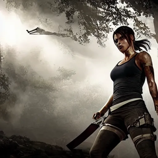 Prompt: tomb raider running, Nike commercial