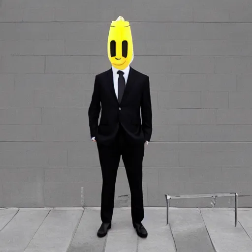 Image similar to a man wearing a suit banana head