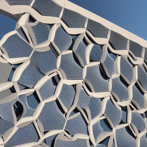 Image similar to 3d printed Hexa façade , Voronoi, parametric design, telephoto lens