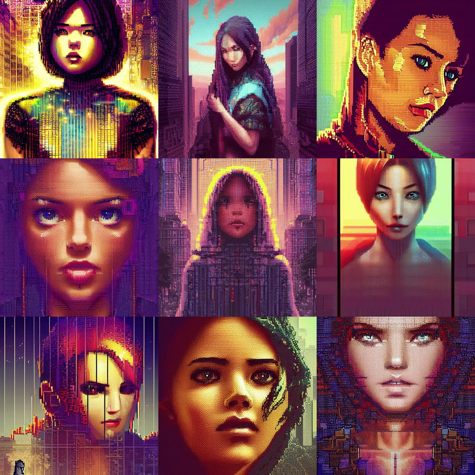 Prompt: portrait pixel art drawing, printerest, cityscape, 8 - bit, intricate, epic lighting, cinematic composition, hyper realistic, by artgerm, tooth wu, dan mumford, beeple, wlop, rossdraws, james jean, andrei riabovitchev, marc simonetti, artstation