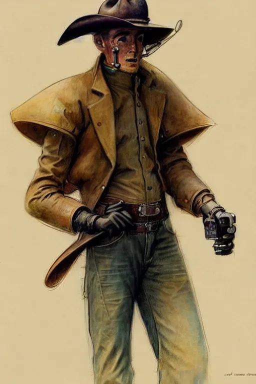 Image similar to ( ( ( ( ( 1 9 5 0 s retro future robot android west world cowboy. muted colors. ) ) ) ) ) by jean - baptiste monge!!!!!!!!!!!!!!!!!!!!!!!!!!!!!!