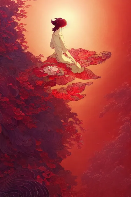 Image similar to a beautiful exquisite delicate hyperdetailed character design 4 k wallpaper illustration of a huge reddish phoenix, victo ngai style, from china, style of studio ghibli, makoto shinkai, raphael lacoste, louis comfort tiffany, denoise, deblurring, artgerm, xision, james jean, ross tran, chinese style