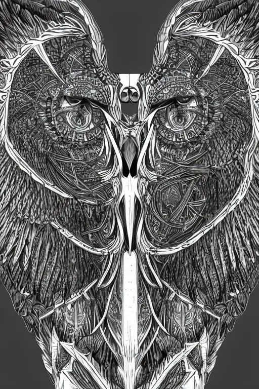 Image similar to a white bone owl, symmetrical, highly detailed, digital art, sharp focus, skeleton, trending on art station