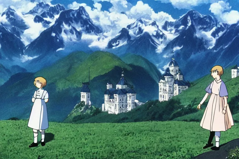 Image similar to still image from the sound of music by hayao miyazaki, ultra detailed, finely detailed