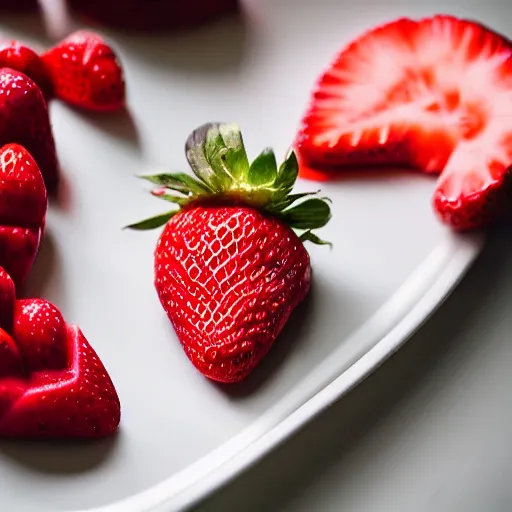 Prompt: strawberry shaped like a banana, fruit photography