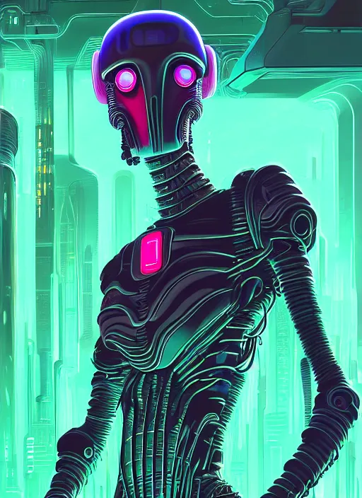 Image similar to portrait bender from futurama inside an scifi tentacles wires futuristic city, beautiful neon cats, cinematic, highly detailed, photorealistic, rich bright colors, trending on artstation, giger, tsutomu nihei, trending on cgsociety, awe inspiring bruce pennington cityscape, digital art painting of 1 9 6 0 s