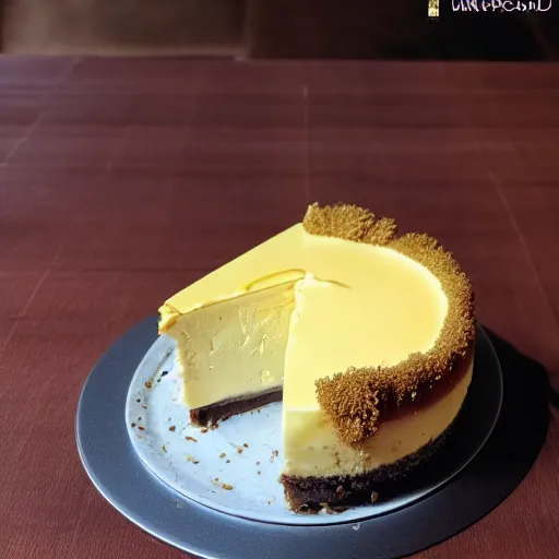 Image similar to close view of a delicious sweet and perfect durian cheesecake piece, award winning, 4 k, beautiful