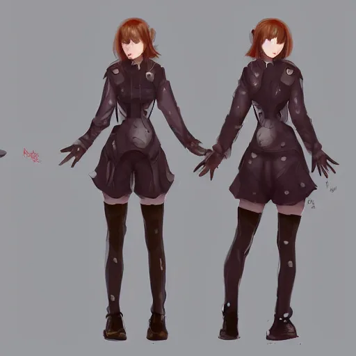 Image similar to character sheet of a incredibly cute and lovely girl, digital art by wlop. character design concept art. artstation contest winner, blade runner, scifi, candy girl