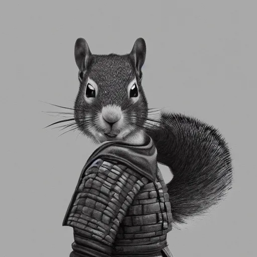 Image similar to samurai squirrel samurai painting portrait, desaturated, chiaroscuro, extremely detailed, artstation, cinematic