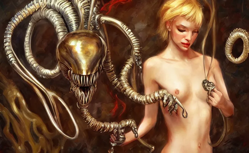 Image similar to Alchemy Xenomorph. By Konstantin Razumov, highly detailded