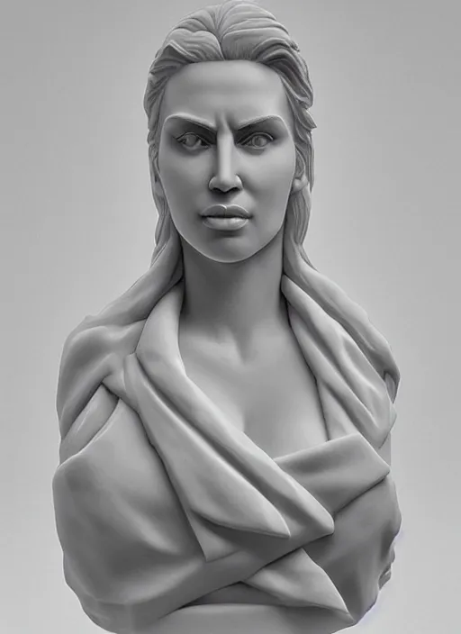 Prompt: an orthographic bust white marble sculpture of kim kardashian, by Wes Anderson