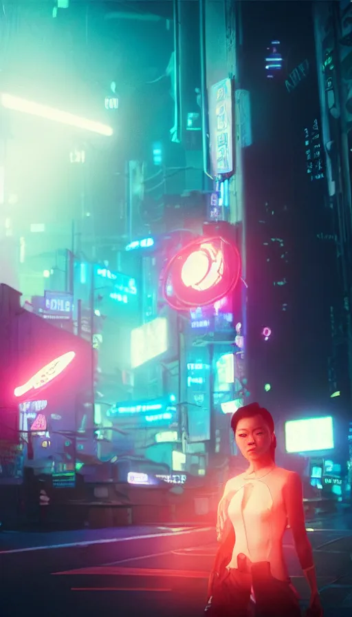 Image similar to dianne doan, girl, altered carbon, highly detailed surreal neon big in japan vfx portrait of a android, stephen bliss, unreal engine, greg rutkowski, loish, rhads, beeple, makoto shinkai and lois van baarle, ilya kuvshinov, rossdraws, tom bagshaw, global illumination, detailed and intricate environment