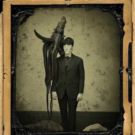 Image similar to tintype, photography, operators, in isolated suits, dissecting huge lovecraftian creatures