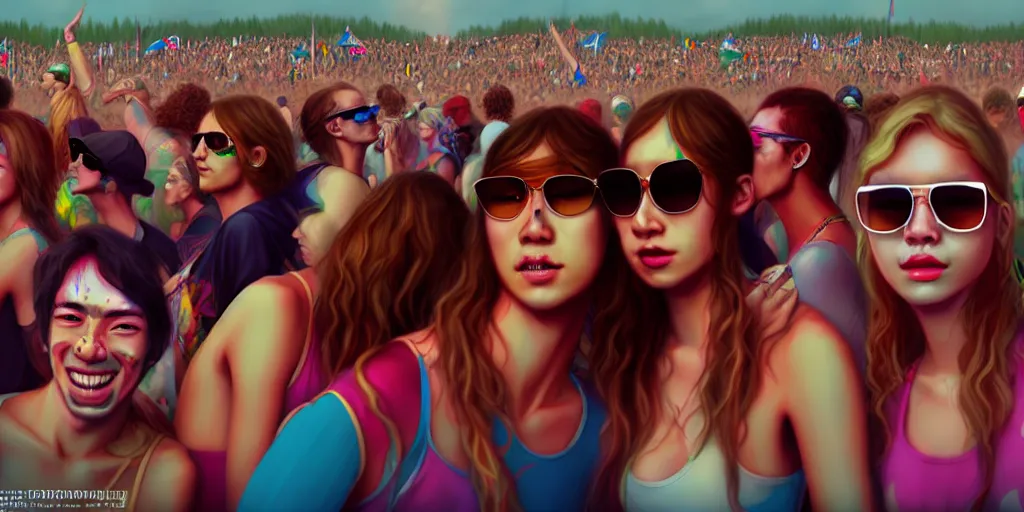 Prompt: Photorealistic people at woodstock 99 by KDA and Sam Yang, trending on artstation