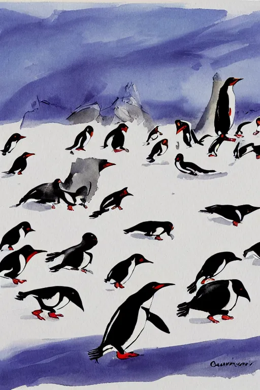 Image similar to penguins dancing in chuncheon by quentin blake