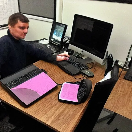 Image similar to man working very hard in an office, not just making dreams on his computer