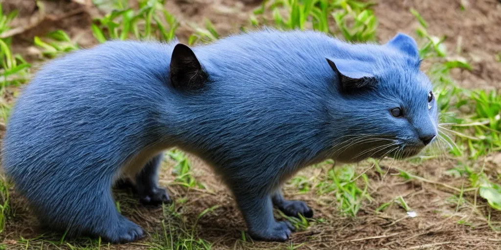 Image similar to A blue beaver cat.