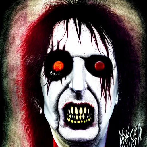 Image similar to graphic illustration, creative design, alice cooper as marilyn manson, biopunk, francis bacon, highly detailed, hunter s thompson, concept art, mixed media