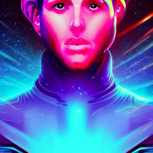 Image similar to portrait from a skunk, synthwave, universe background, nebula, galaxy, artstation