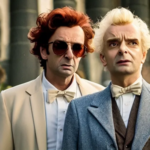 Image similar to film still from the show good omens