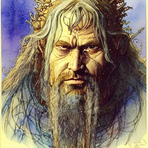 Prompt: a realistic and atmospheric watercolour fantasy character concept art portrait of paavo vayrynen as a druidic warrior wizard looking at the camera with an intelligent gaze by rebecca guay, michael kaluta, charles vess and jean moebius giraud