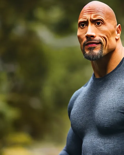 Prompt: Dwayne Johnson as a thin, scrawny man, full height portrait, bokeh, 90mm, f/1.4