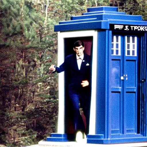 Image similar to color photo of mr spock exiting the tardis