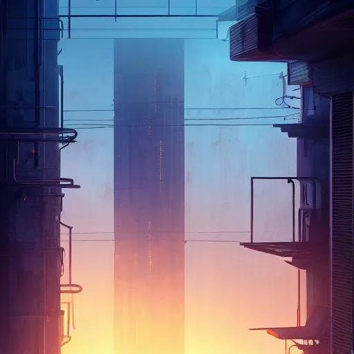 Image similar to One dilapidated building with only one window glowing. ArtStation, Cyberpunk, Vertical Symmetry, 8K, Highly Detailed, Intricate, Album Art.