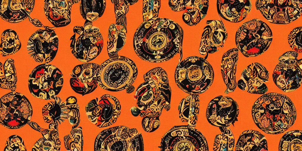 Image similar to versace gucci textile print detailed intricate orange gold black native american navajo digital file high resolution