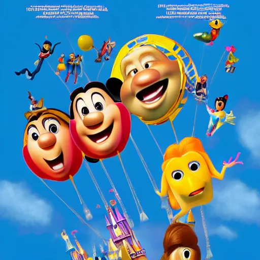 Prompt: Disneyland attraction poster for a ride featuring the characters from Disney Pixar's Up (2009)