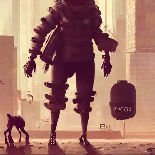 Image similar to new york city portrait of 2B nier automata as a furry anthro anthropomorphic animal person fursona wearing skin tight clothes muzzle gloomy rainy screenshot from the video game cyberpunk 2077 digital art by Greg Rutkowski, Simon Stalenhag, christopher nolan trending on Artstation, CGSociety