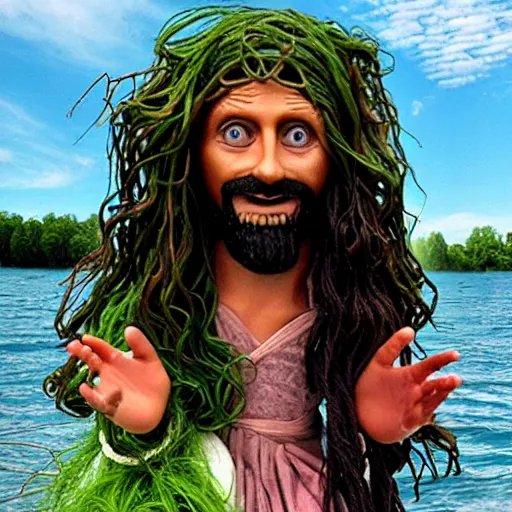 Image similar to old gregg sitting with jesus christ on a boat asking if he loves him, highly detailed, modern