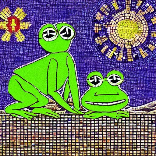 Prompt: pepe the frog church mosaic