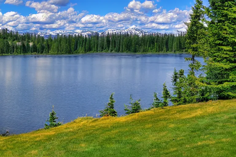 Prompt: Spirit Lake Washington panoramic view