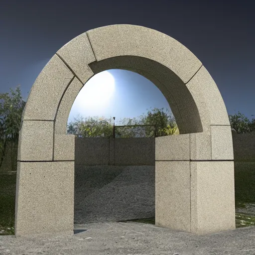 Image similar to active stargate made of stone that form a circle, cinematic view, volumetric light, epic sky