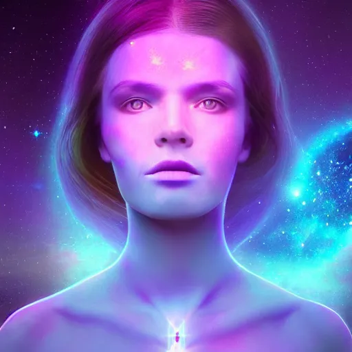 Image similar to A beautiful portrait of female cosmic being with a nebula as its body by Beeple, 8K, UHD , Trending on artstation.