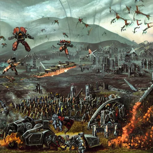 Prompt: a painted scene of the fall of cadia