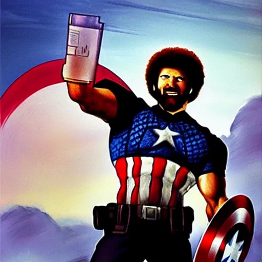 Image similar to Bob Ross as Captain America