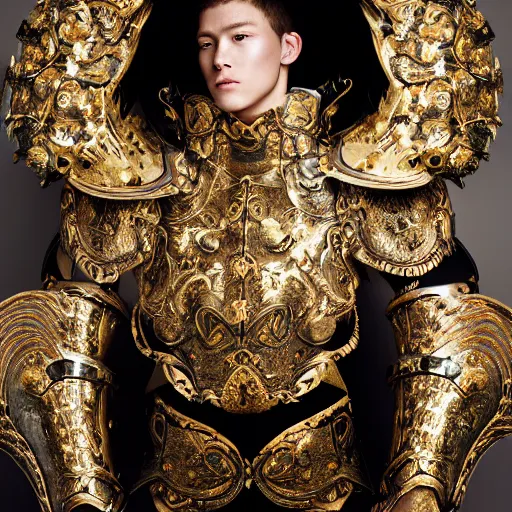 Prompt: a portrait of a beautiful young male wearing an alexander mcqueen armor made of sweet dreams , photographed by andrew thomas huang, artistic