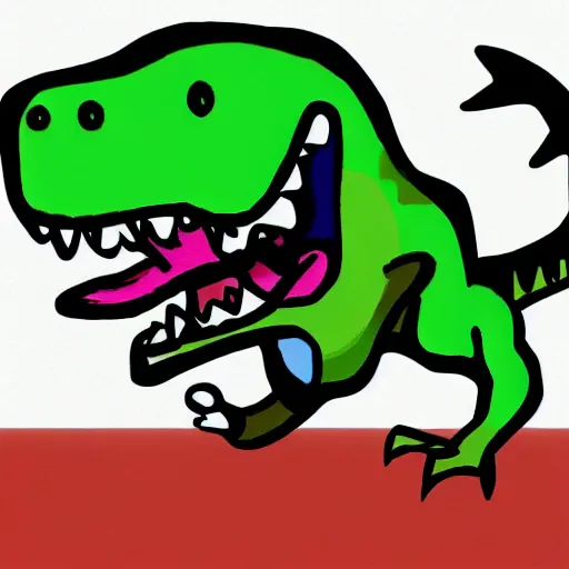 Prompt: a colorful cartoon vampire being chased by a pencil sketched dinosaur