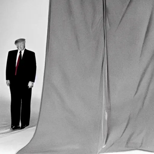 Prompt: photographic evidence of donald trump standing in front of a nuclear bomb hidden under a tarp, 1 0 8 0 p cnn footage