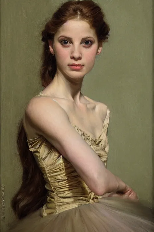 Prompt: portrait of a gorgeous graceful young irish prima ballerina, by donato giancola and berthold woltze.