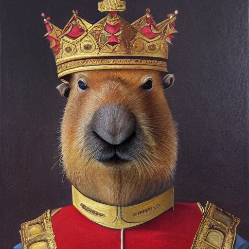 Prompt: oil painting of a capybara dressed as a king, detailed, portrait