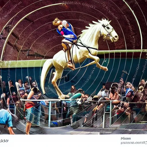 Image similar to roman horse with chariot racer high jumping in a skate park half-pipe, video game cover, intense, high detail, crowd cheering, Tony Hawk