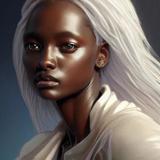 Image similar to full figure ultra realistic illustration, jodie turner - smith as storm, intricate, elegant, highly detailed, digital painting, artstation, concept art, smooth, sharp focus, illustration, art by artgerm and greg rutkowski and alphonse mucha