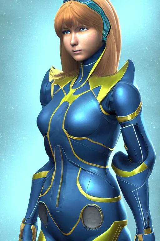 Image similar to an in game portrait of zero suit samus from skyrim, skyrim art style.