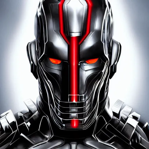 Image similar to face of an armored villian, ultron, sauron, evil dark, mask, Black Mask