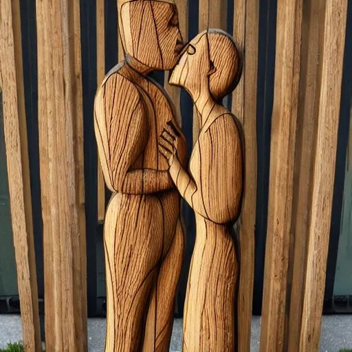 Image similar to a wood masterpiece symbolizing kissing