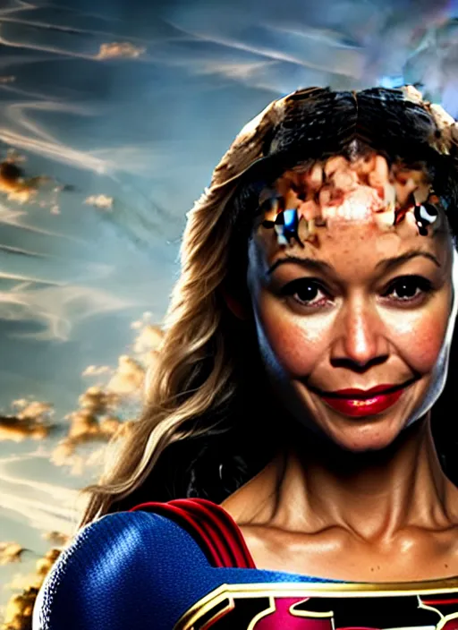 Image similar to thandiwe newton as supergirl, photorealistic, 8 k hd resolution